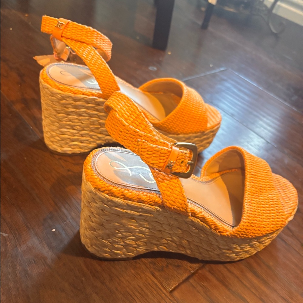 Sam Edelman ( These are super cute) Orange Espadrille Wedges W/ Braided Bottoms